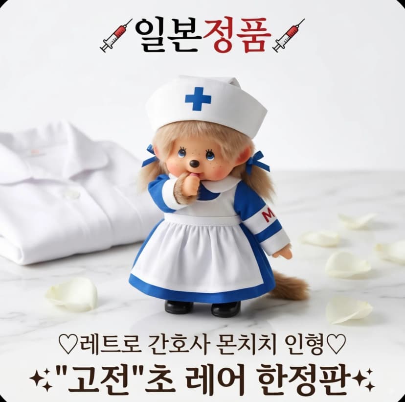 "고전"초레어한정판 레트로 간호사몬치치인형